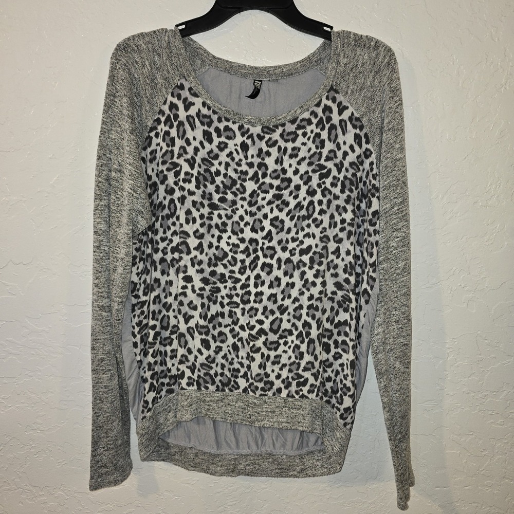 Kut From The Kloth Benter Long Sleeve Top Women's Size L Leopard Print Hi-low